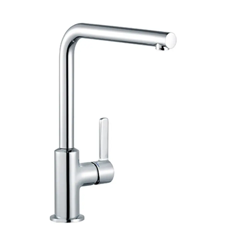 Chromfarbener Küchenarmatur von Kludi mit einem gebogenen Auslauf und einem seitlichen Hebel zur Steuerung des Wasserflusses.